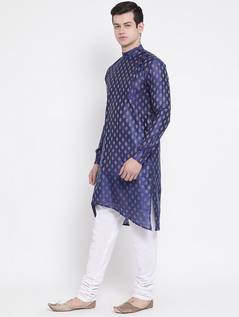 blue brocade asymmetric kurta - 16848365 - Standard Image - 1