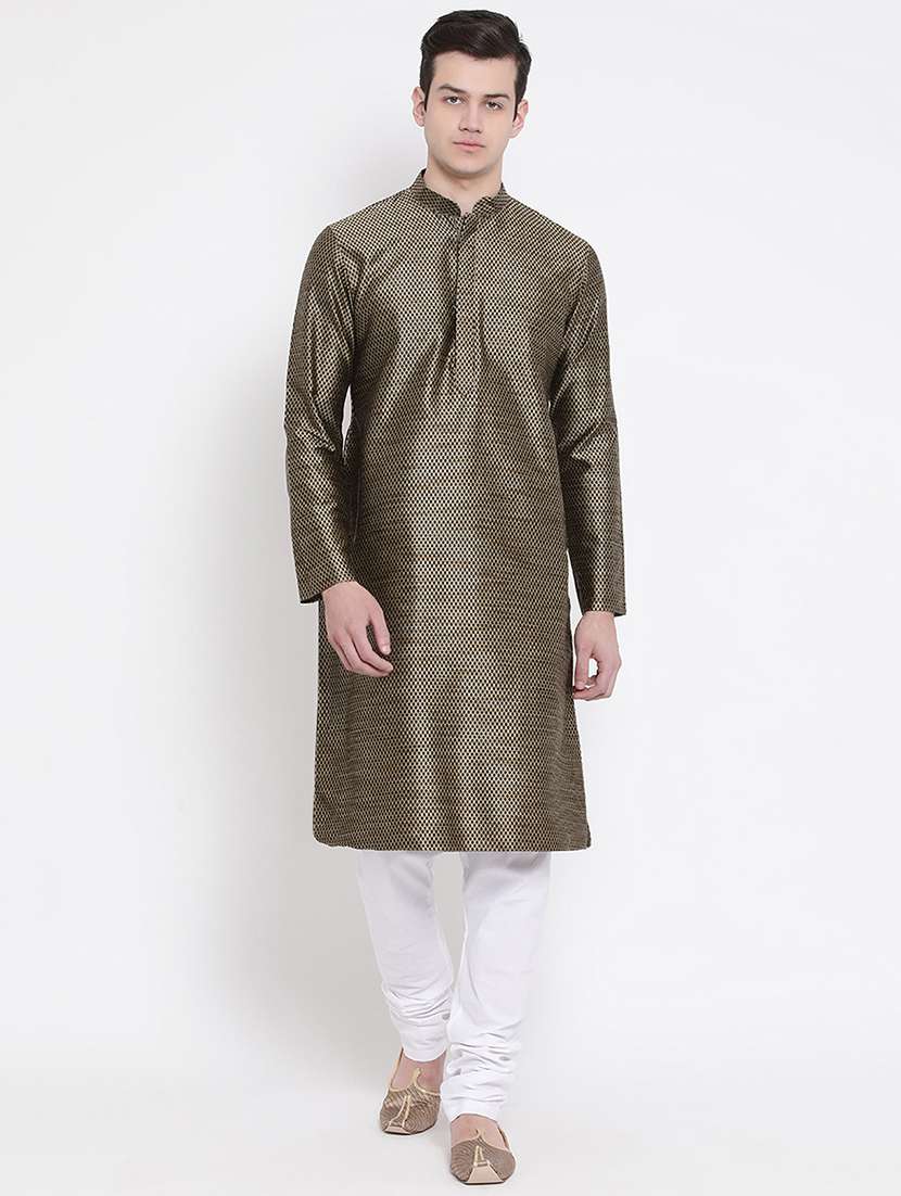 men geometric kurta churidar ethnic wear set