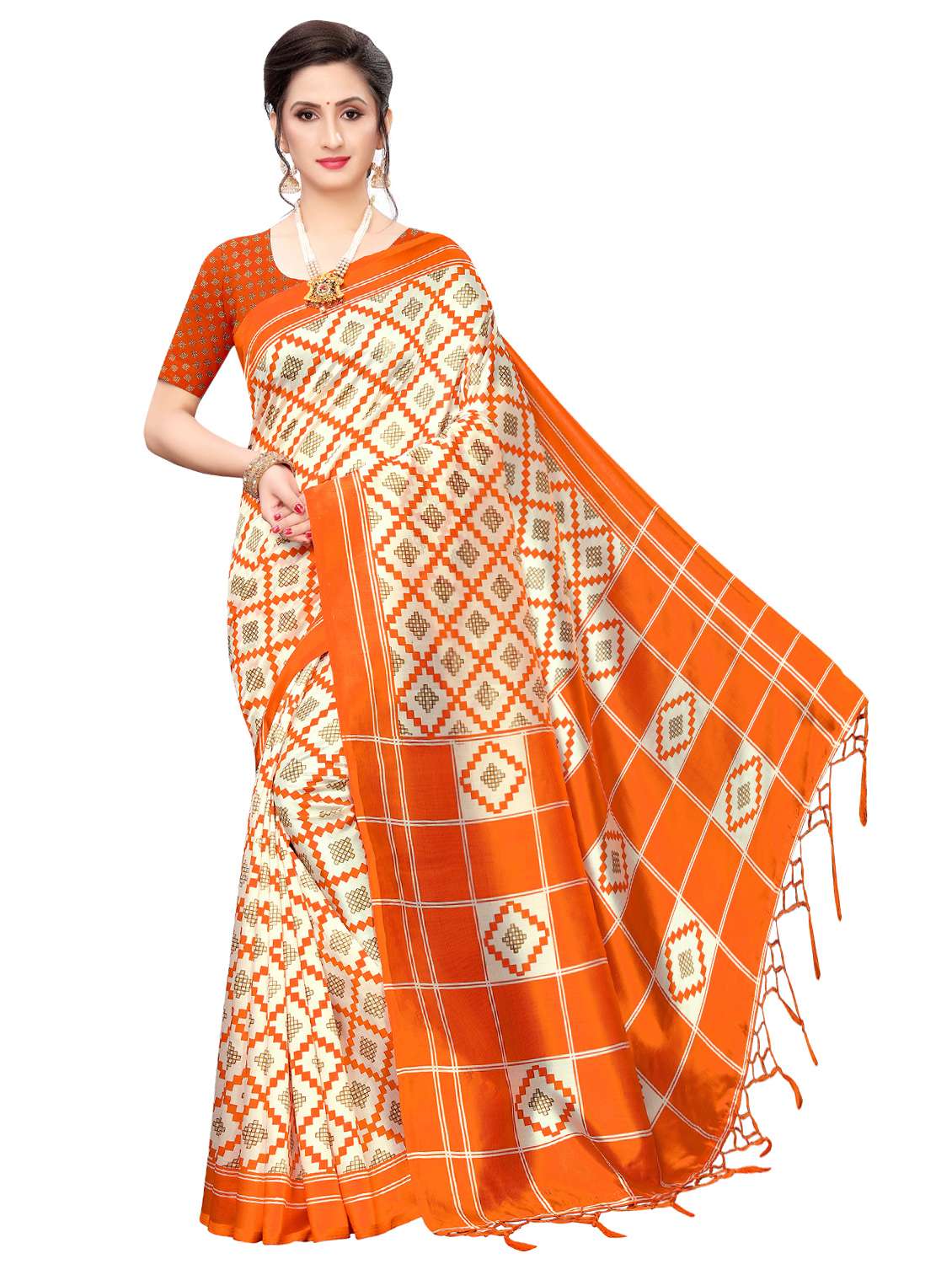 check printed saree with blouse