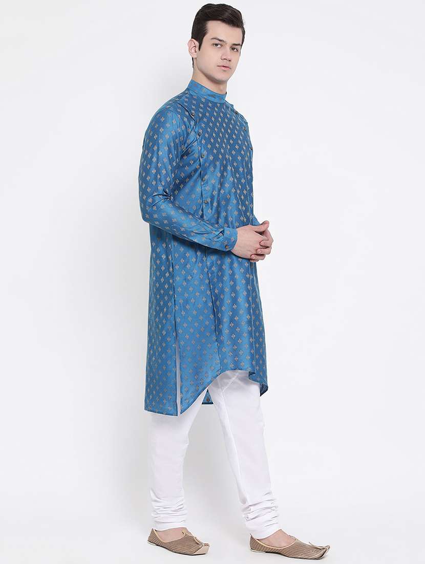 blue brocade kurta pyjama set - 16850958 - Standard Image - 1