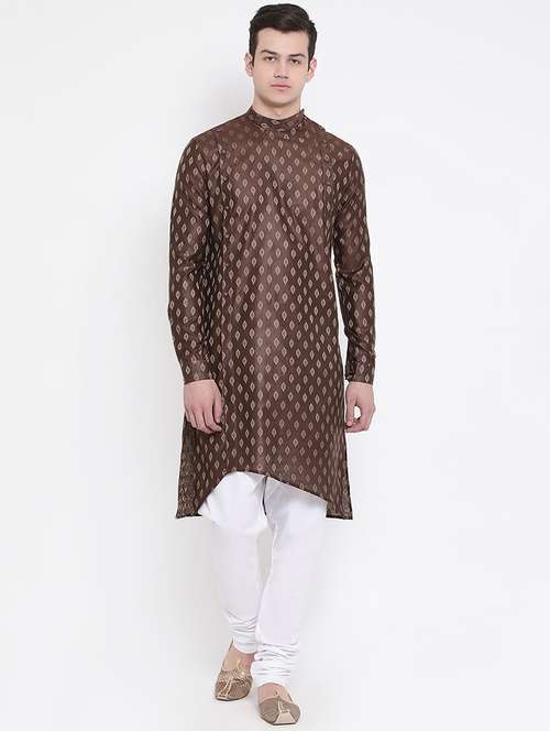 brown brocade kurta pyjama set - 16850959 - Standard Image - 0