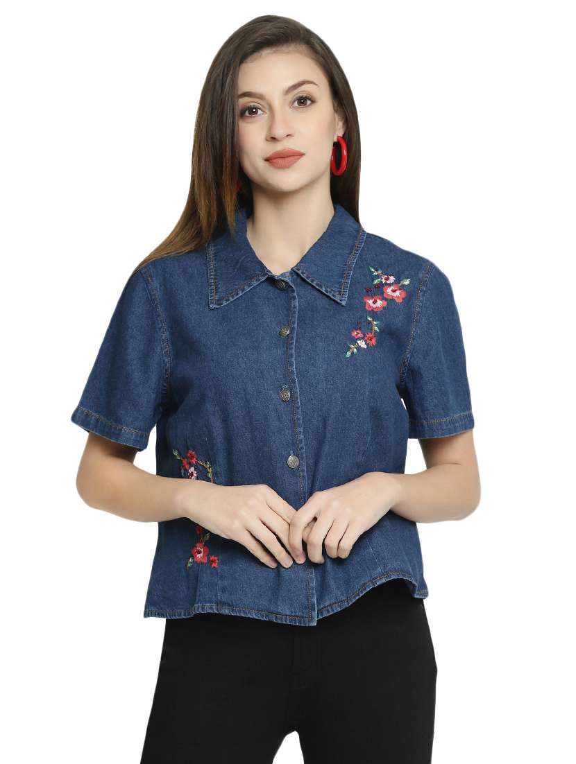 embroidered detail denim shirt 