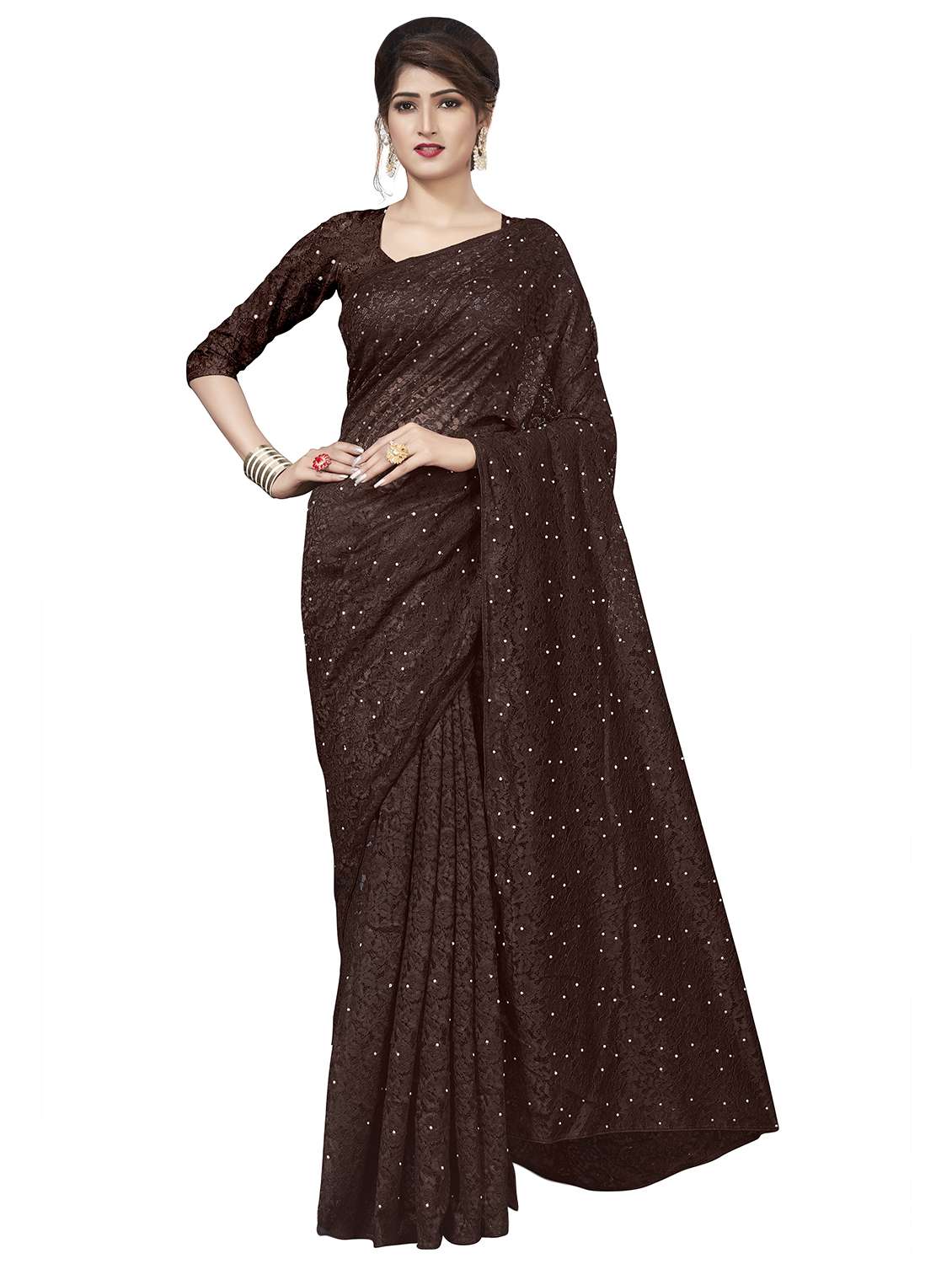 brown rasal jacquard saree with blouse