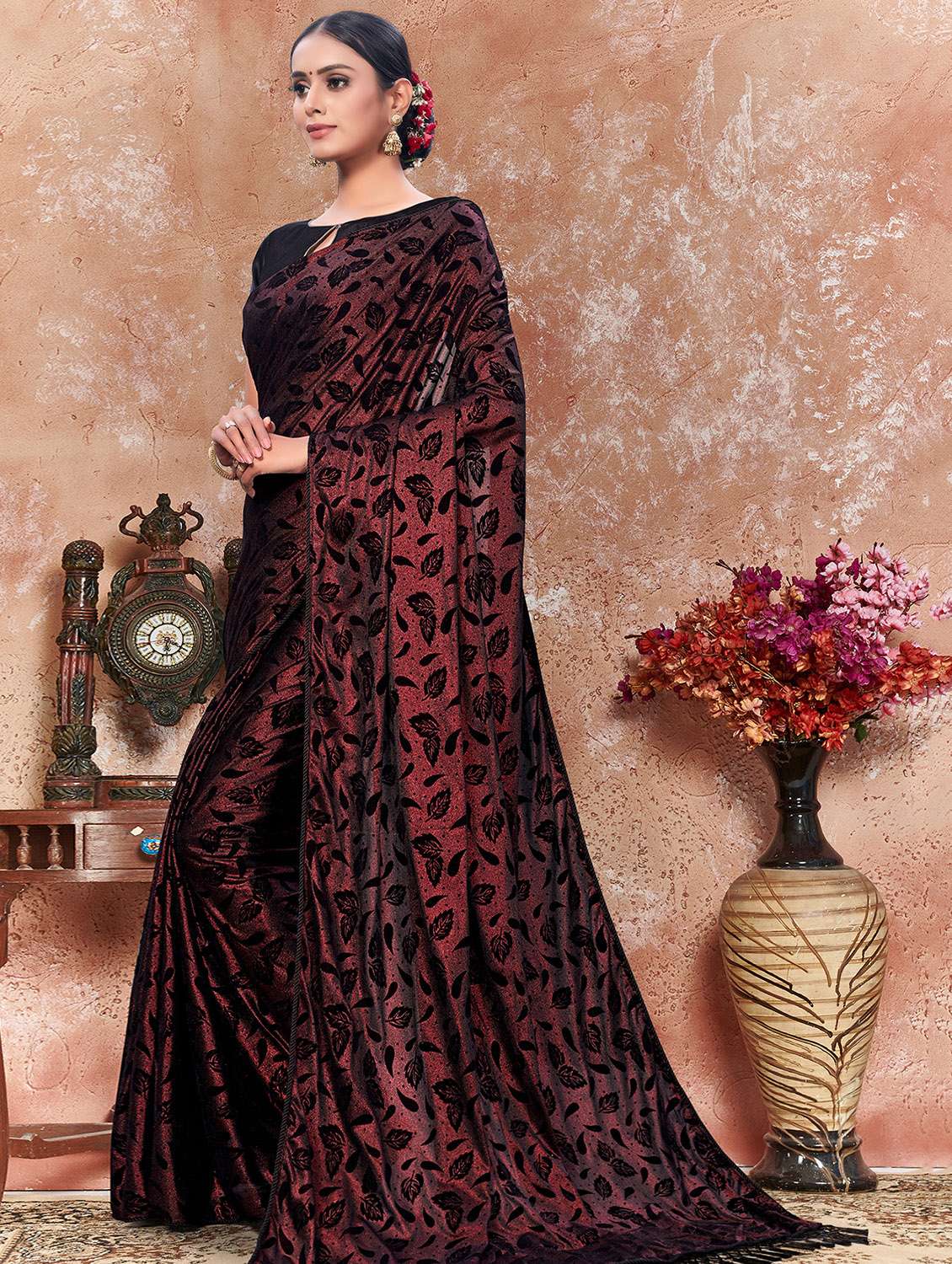 self design printed saree with blouse