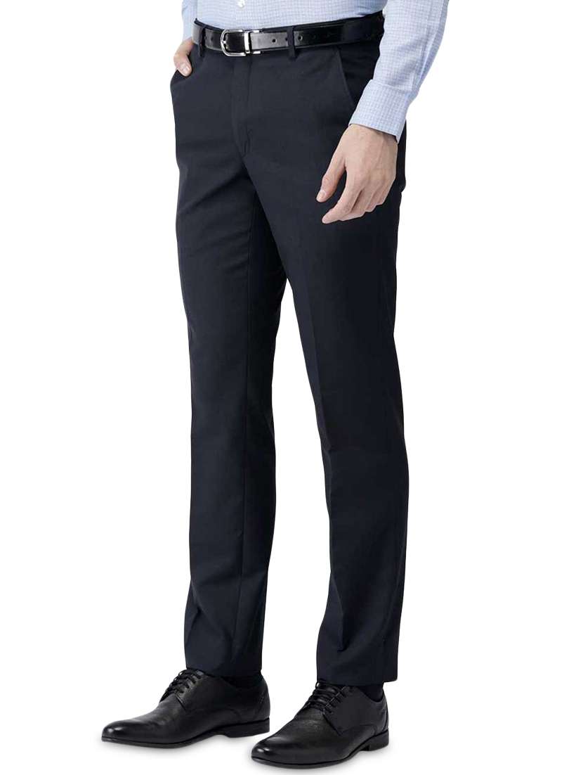 navy blue solid flat front formal trouser - 16857810 -  Standard Image - 1