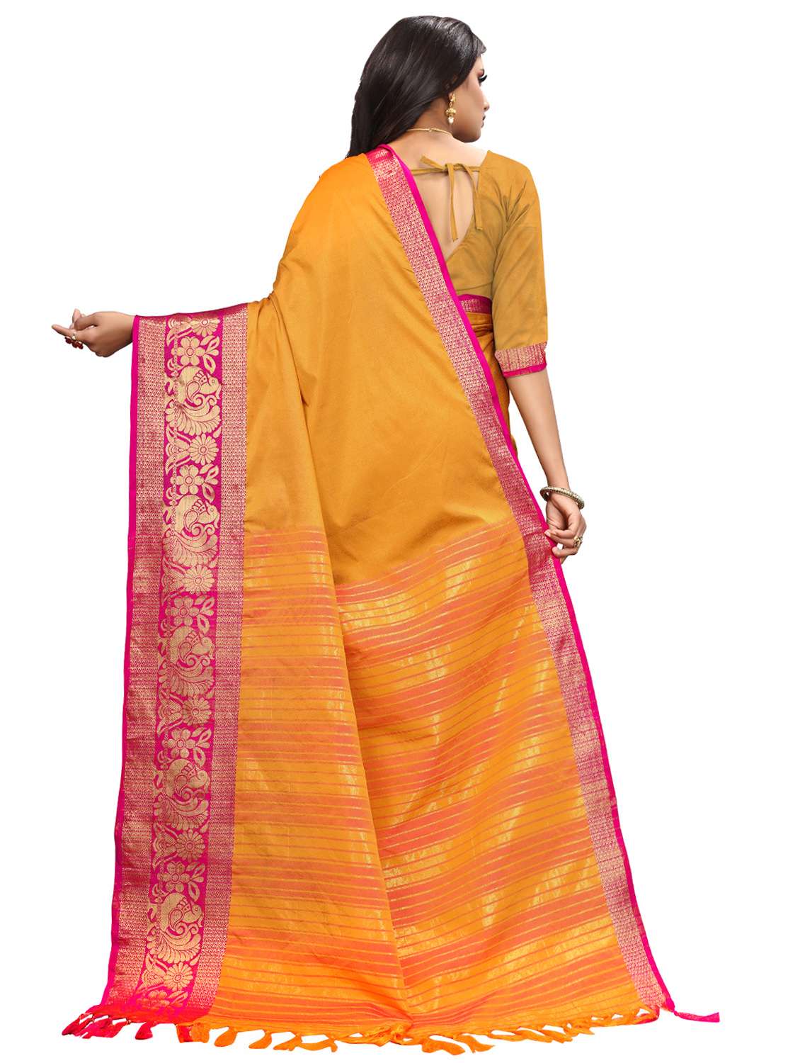 women's self design mustard colored saree with blouse - 16860285 - Standard Image - 1