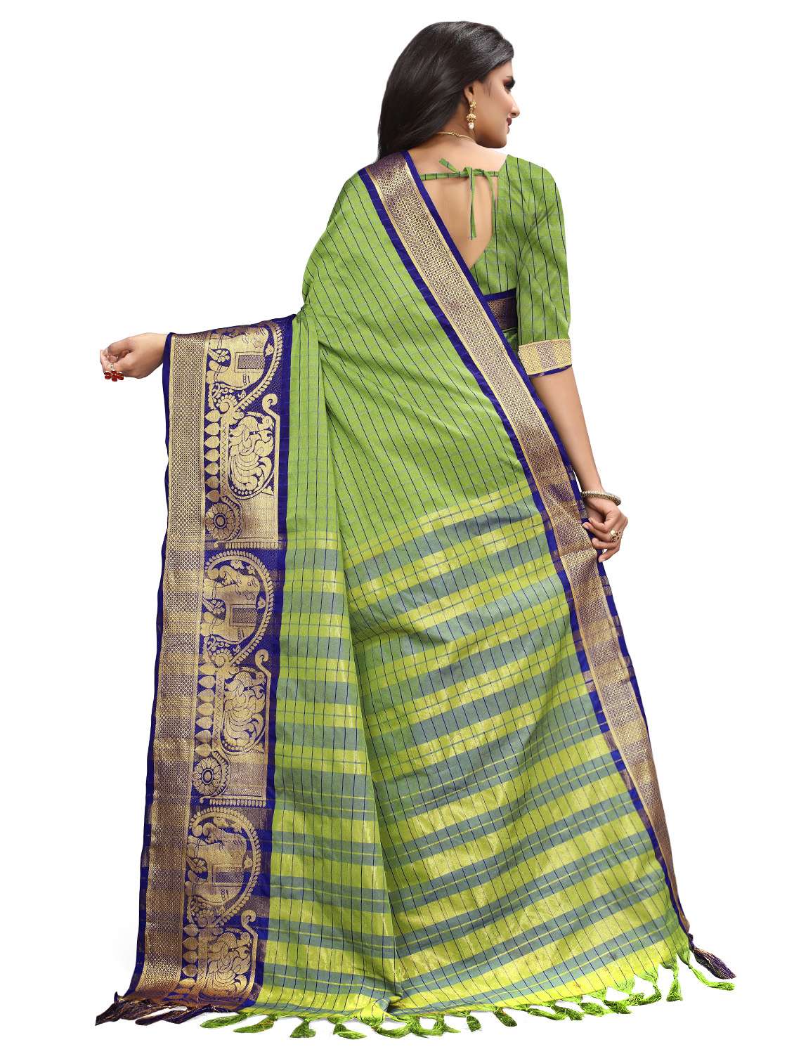 women's self design olive colored saree with blouse - 16860295 -  Standard Image - 1