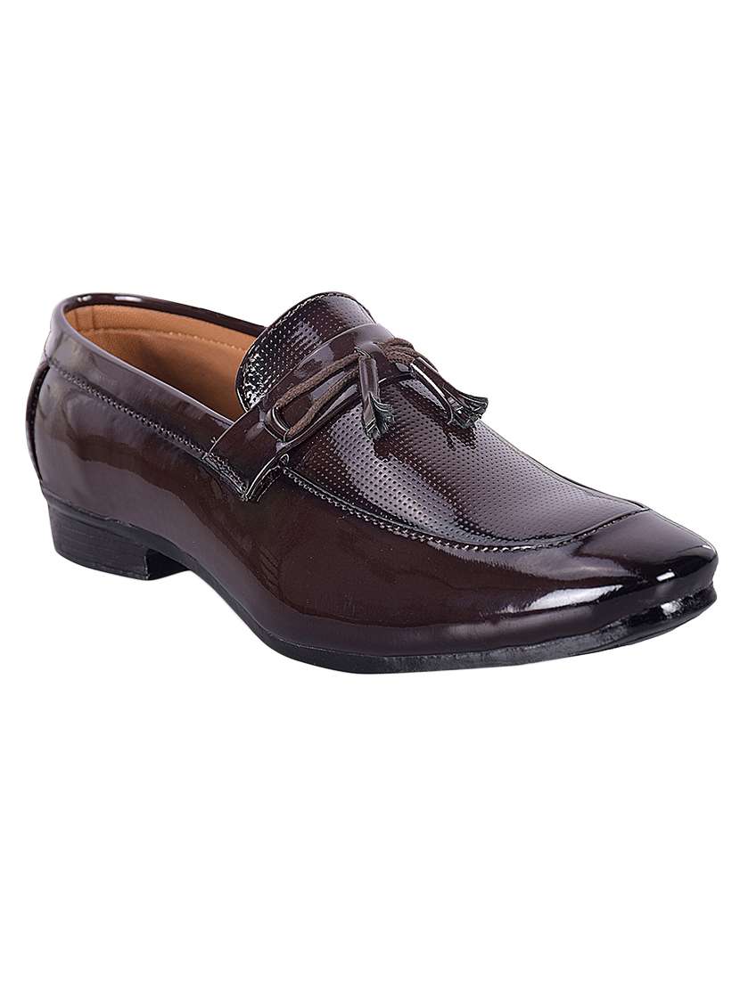 brown patent leather slip ons