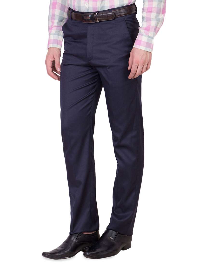 navy blue solid flat front formal trouser - 16860361 -  Standard Image - 1