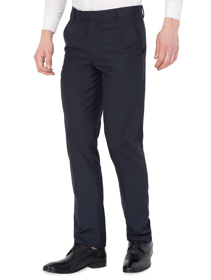 navy blue solid flat front formal trouser - 16860362 - Standard Image - 1