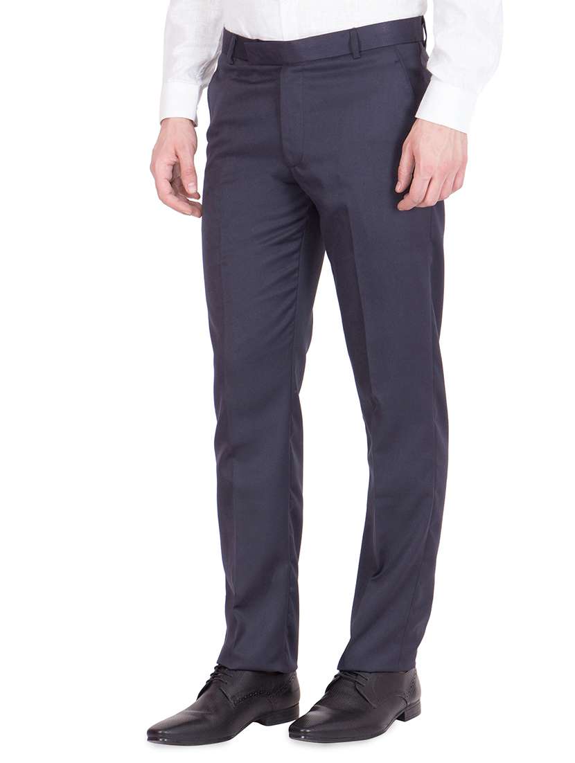 navy blue solid flat front formal trouser - 16860363 -  Standard Image - 1
