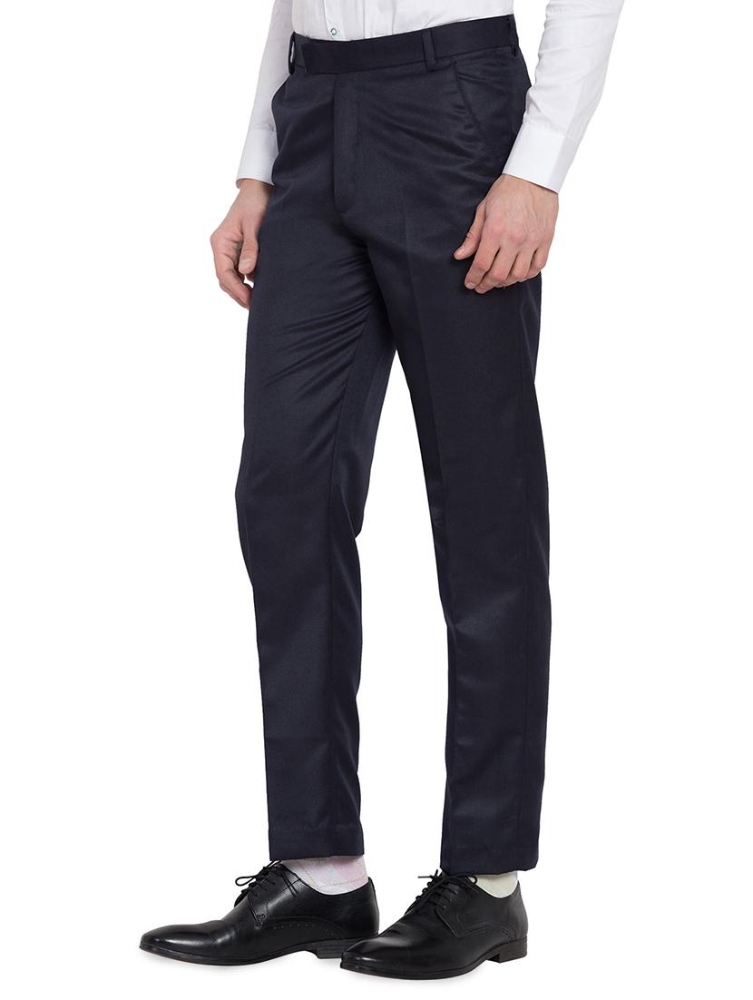 navy blue cotton blend flat front trousers formal - 16860364 - Standard Image - 1