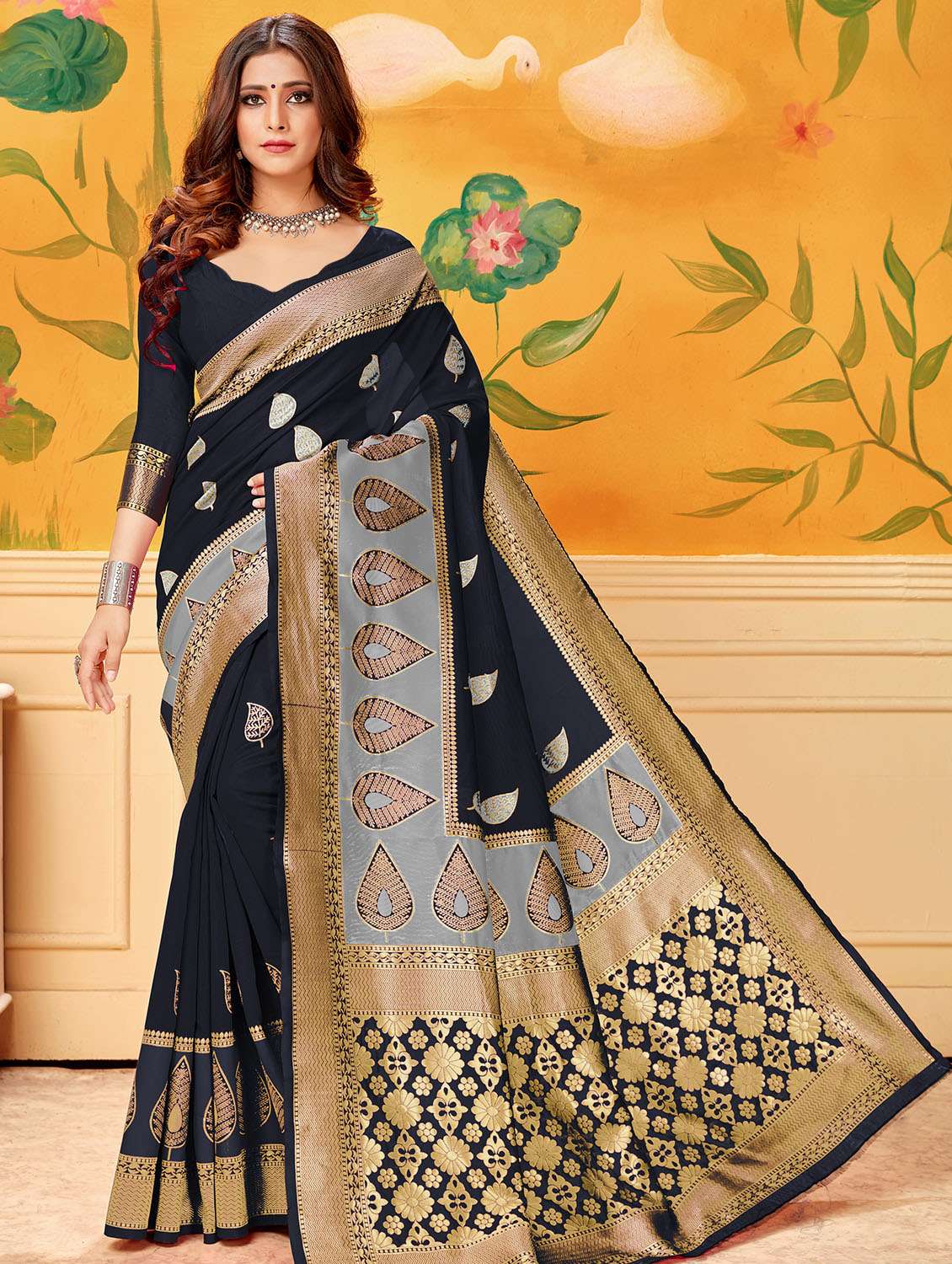 bordered woven saree with blouse