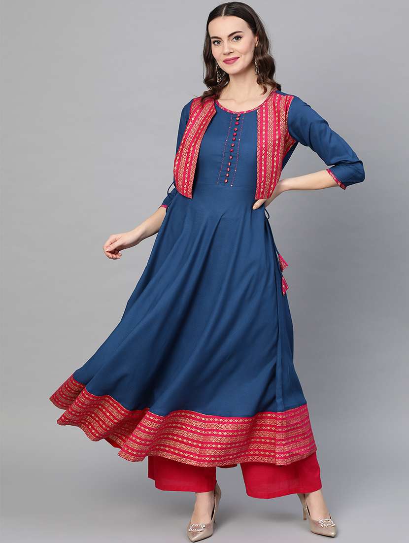 gold print layered kurta 