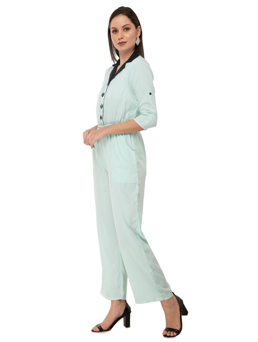 contrast collar full leg jumpsuit - 16862563 -  Standard Image - 1