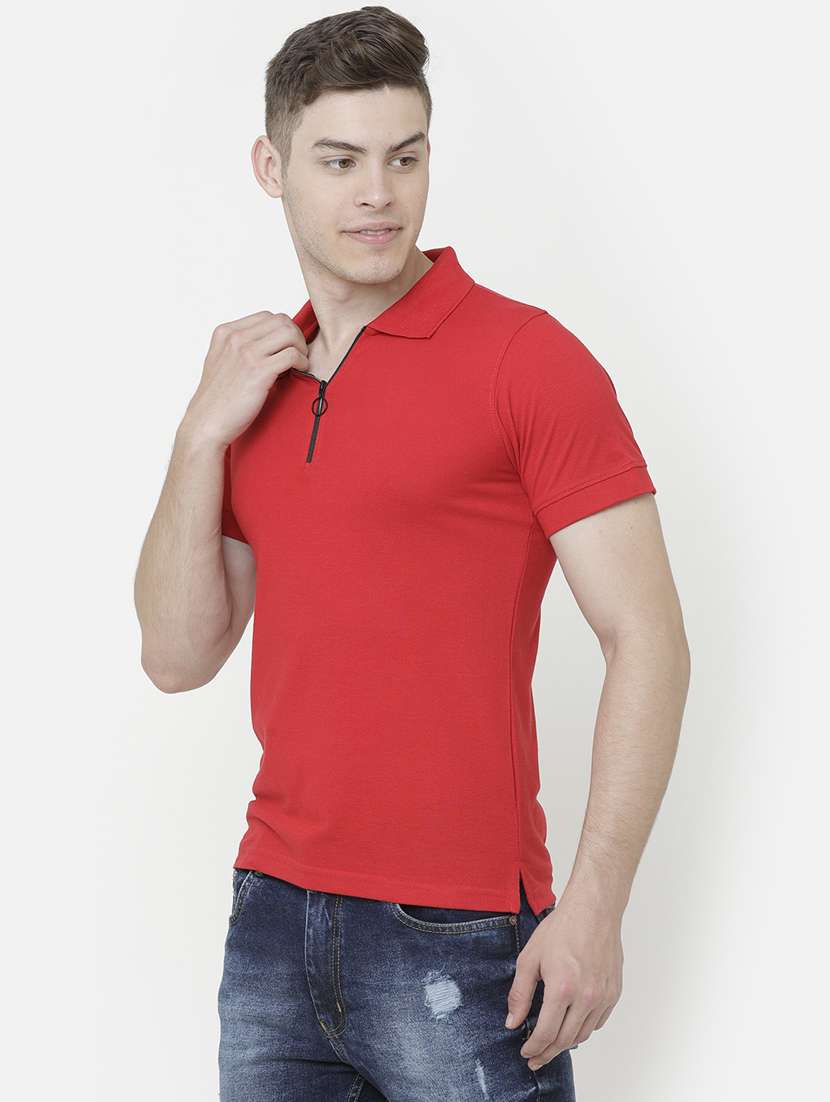 Red Solid Collared T Shirt
