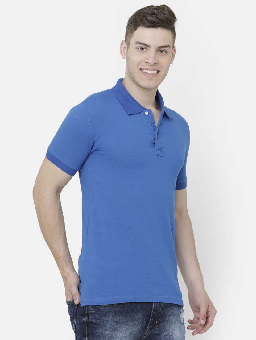 Blue Solid Polo T Shirt