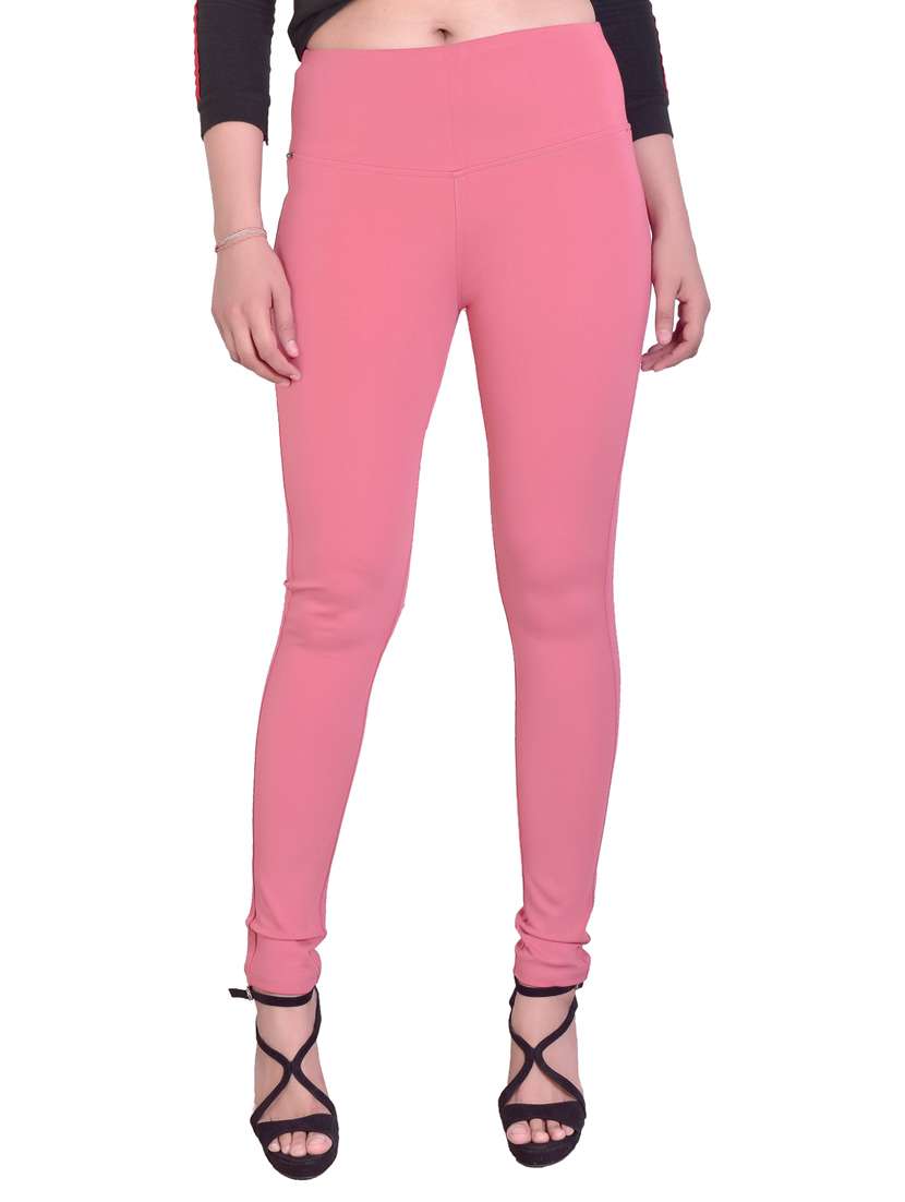 pink solid mid rise full length jegging - 16864364 -  Zoom Image - 0
