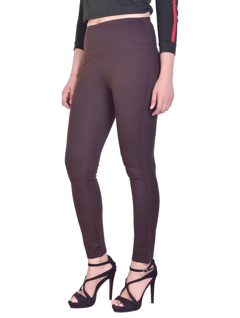 brown solid mid rise full length jegging - 16864365 - Standard Image - 1