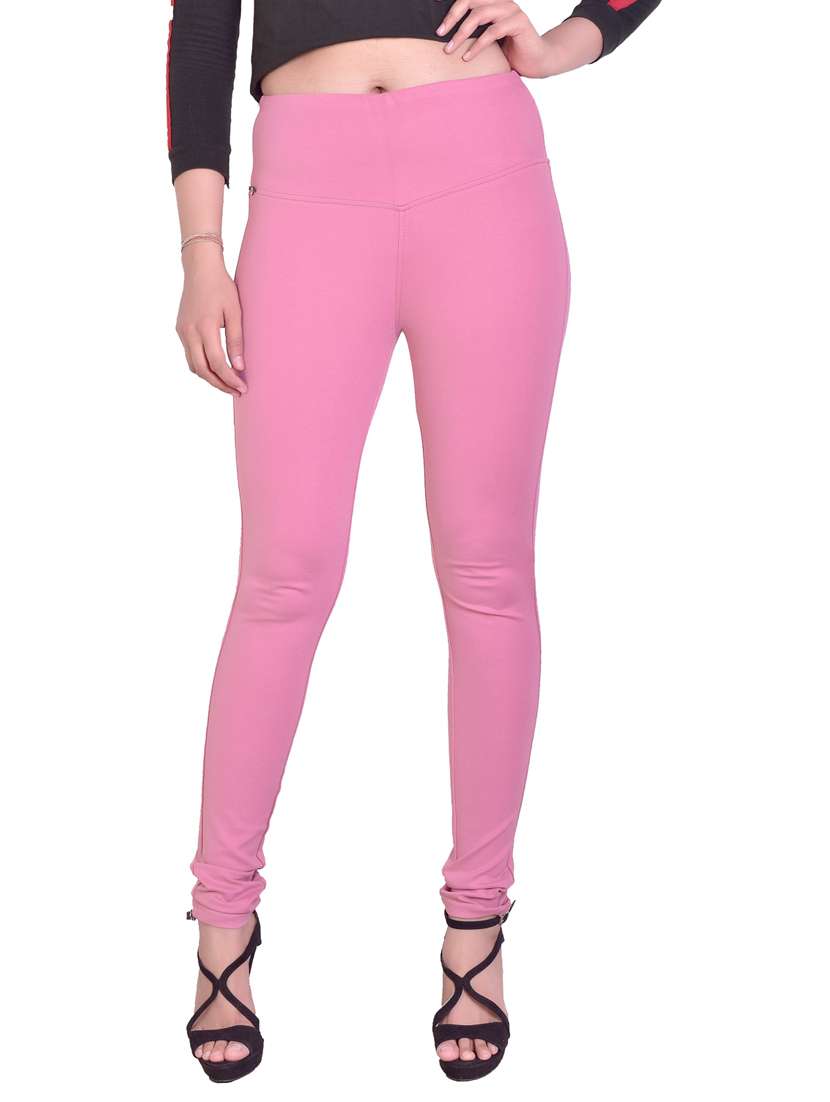 pink solid mid rise full length jegging