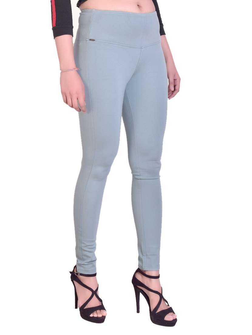 blue solid mid rise full length jegging - 16864372 - Standard Image - 1