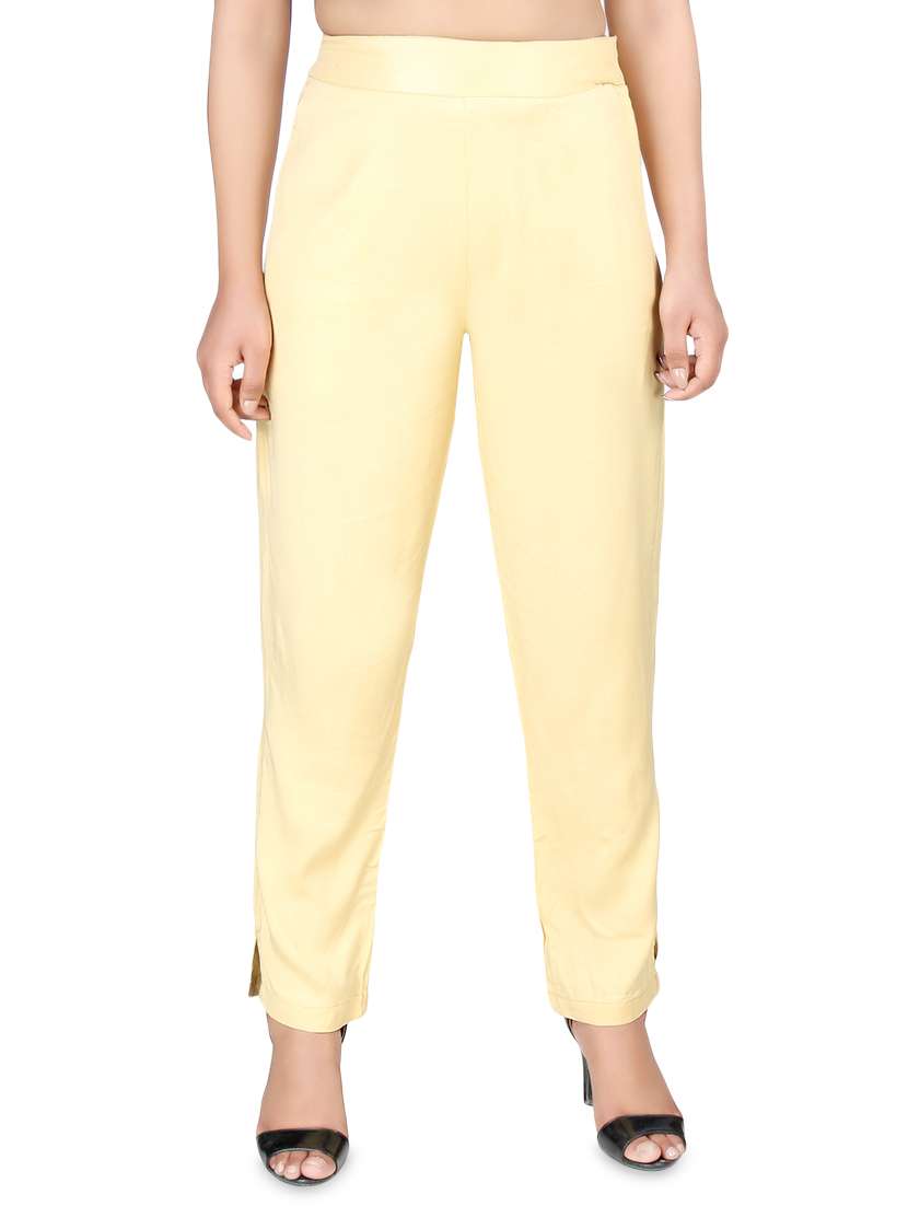 women solid high rise cigarette pants 