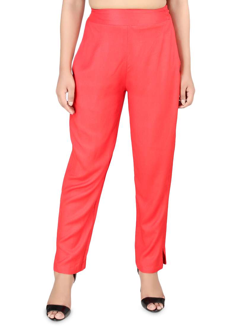 women solid high rise cigarette pants 