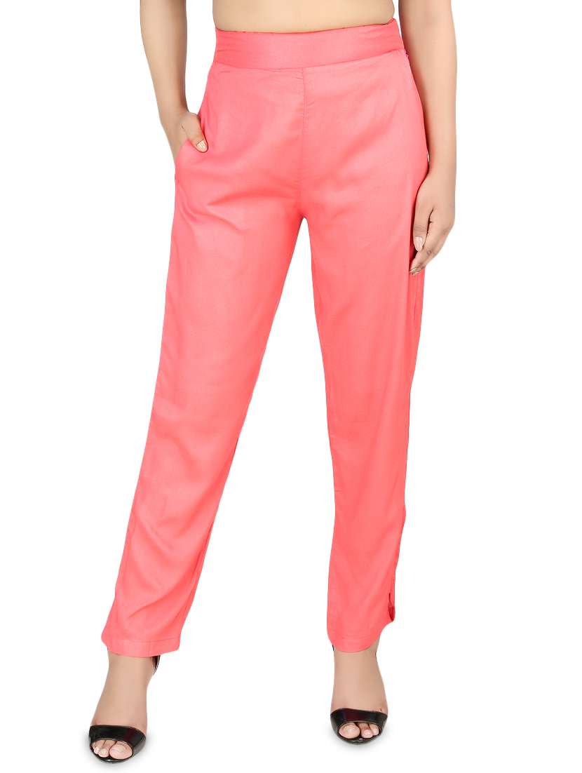 women solid high rise cigarette pants 