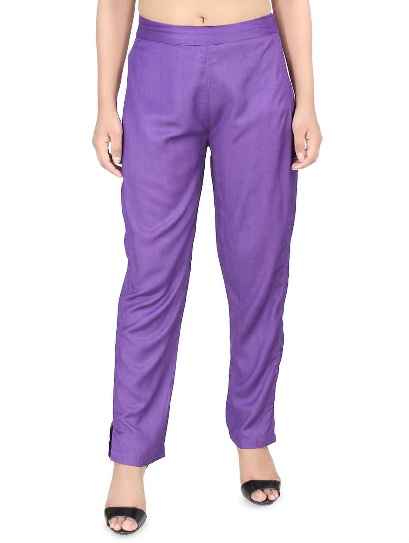 women solid high rise cigarette pants 