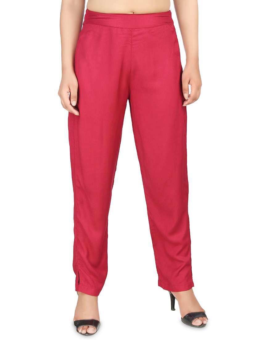 women solid high rise cigarette pants - 16864620 - Zoom Image - 0