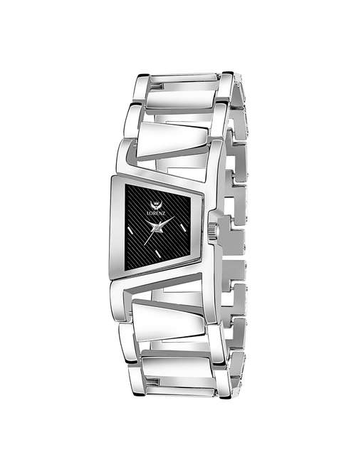 lorenz analogue black dial silver chain bracelet watch for women | watch for girls- as-74a