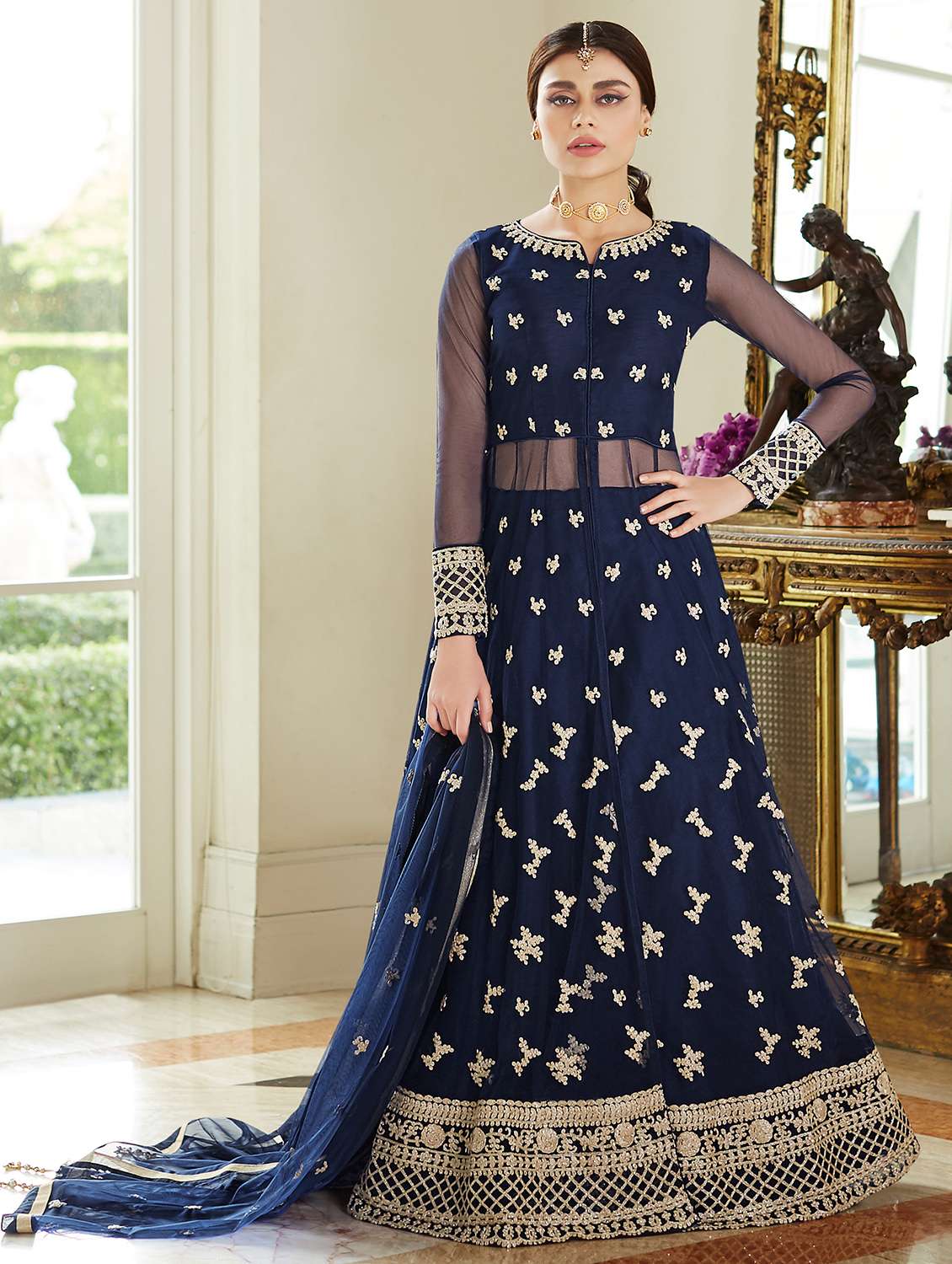 embroidered semi-stitched suit