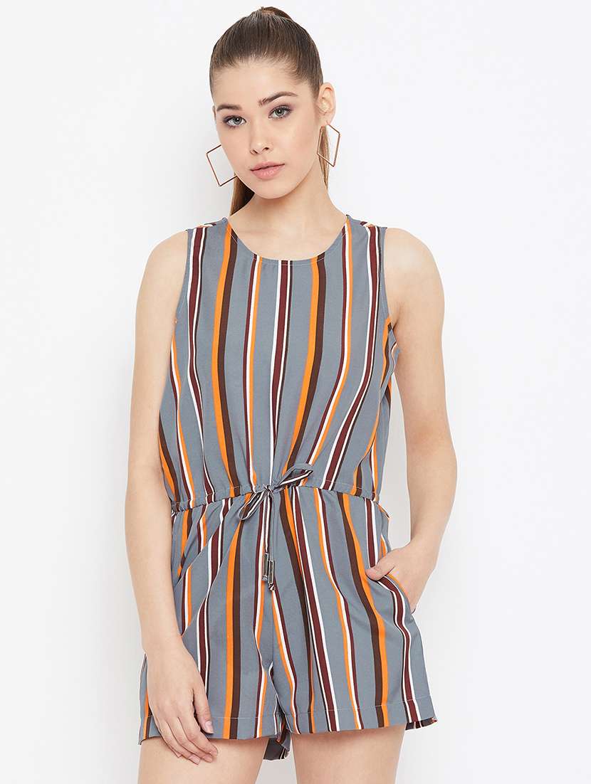tie front striped romper 