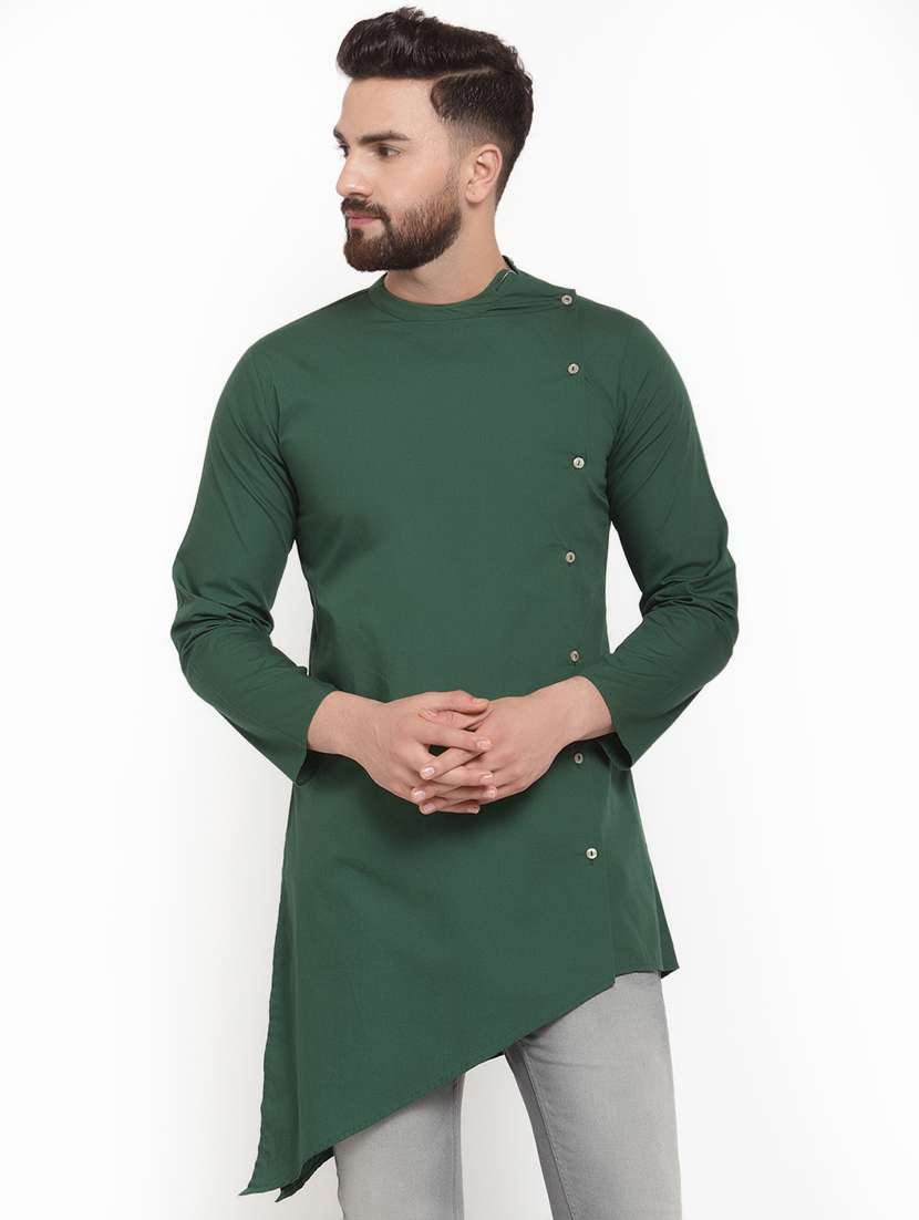 green solid asymmetric kurta