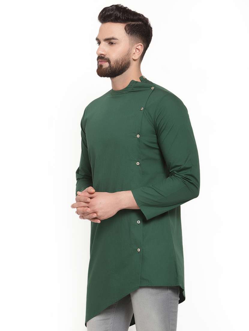 green solid asymmetric kurta - 16866585 - Standard Image - 1