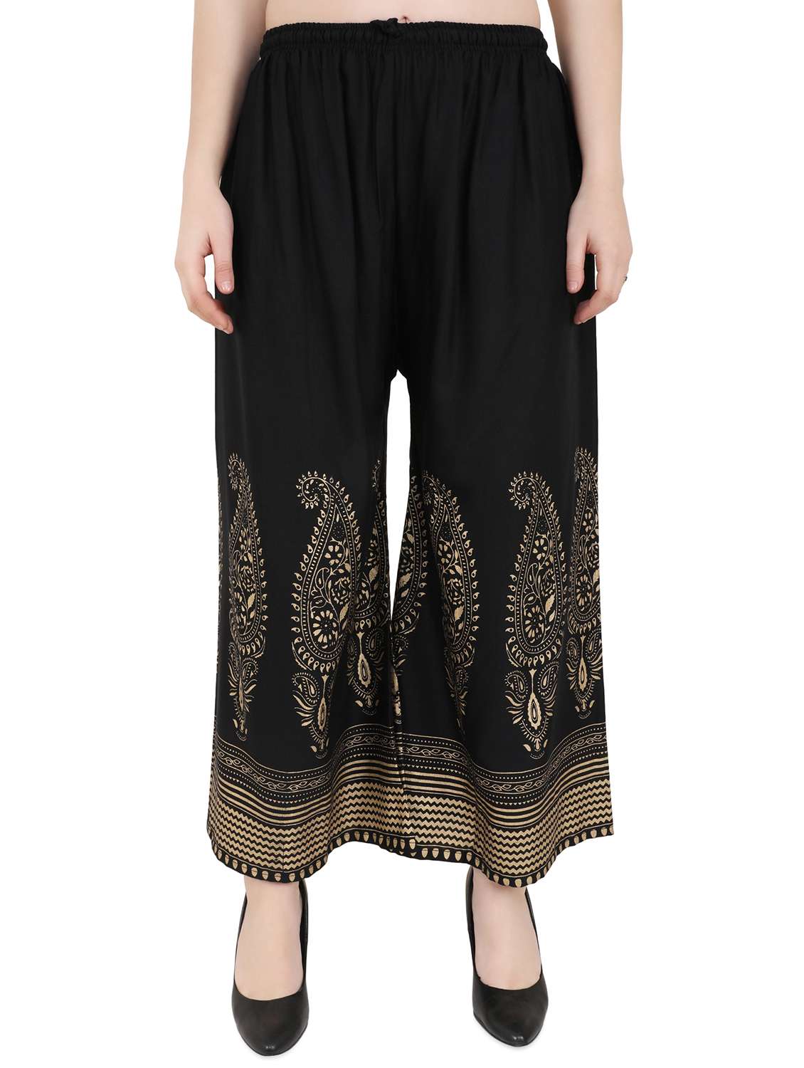 gold print flared palazzo