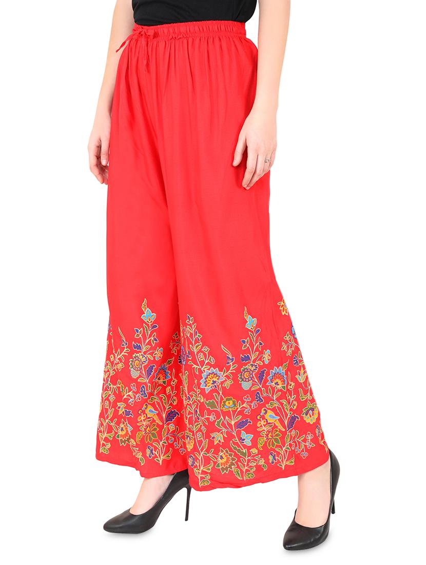 red floral embroidered flared palazzo - 16866684 -  Standard Image - 1