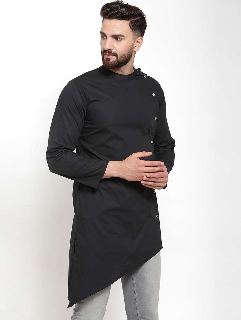 black solid asymmetric kurta - 16866972 -  Standard Image - 1