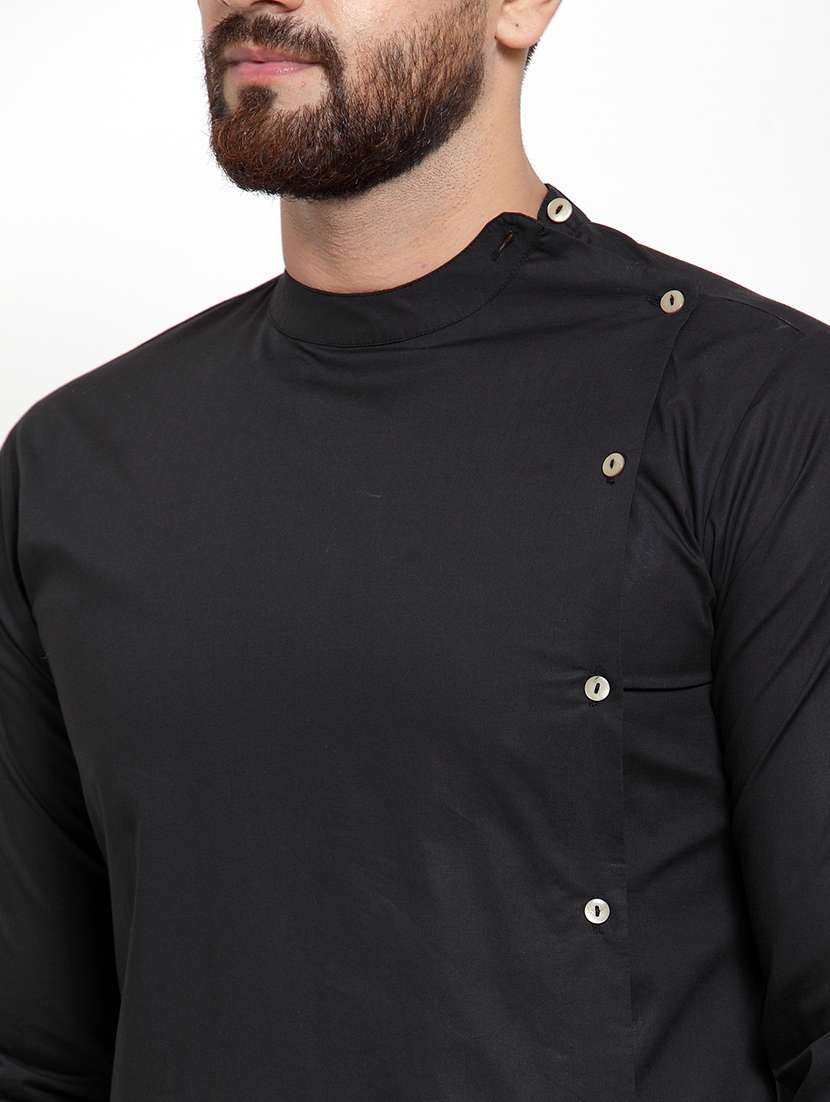 black solid asymmetric kurta - 16866972 -  Standard Image - 4