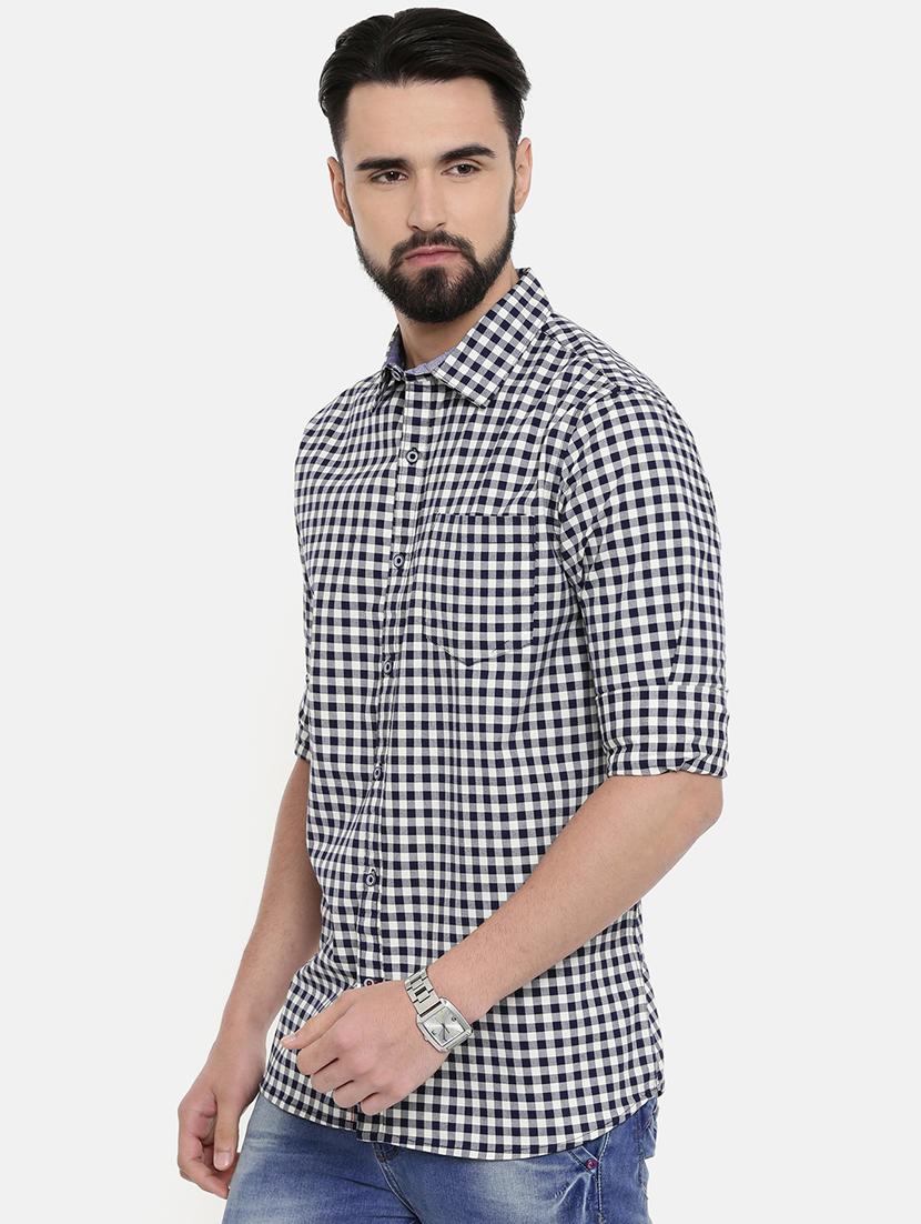 navy blue checkered casual shirt - 16868770 - Standard Image - 1