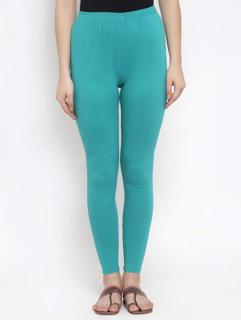 blue solid ankle length legging