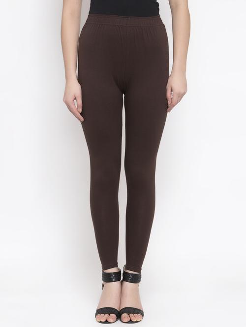 brown solid full length leggings - 16869429 -  Standard Image - 0