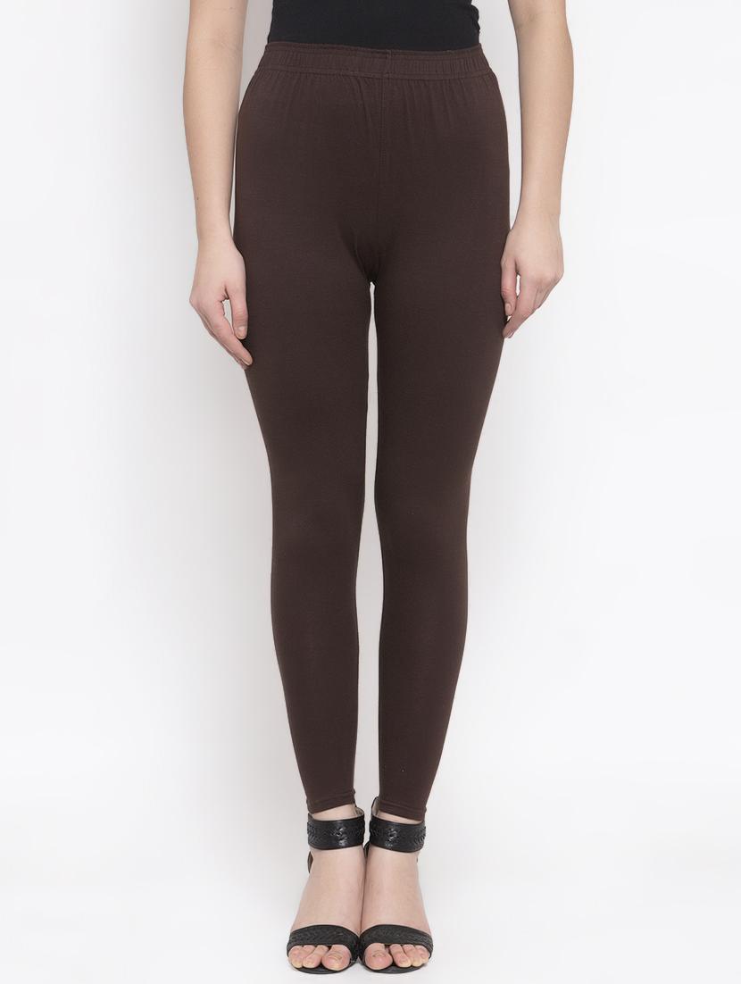 brown solid full length leggings - 16869429 -  Zoom Image - 0