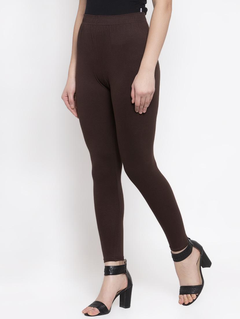 brown solid full length leggings - 16869429 -  Standard Image - 1