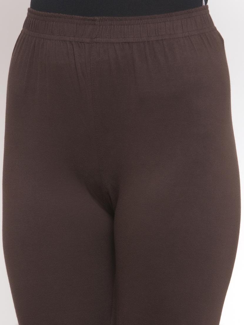 brown solid full length leggings - 16869429 - Standard Image - 4
