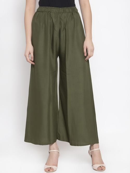 green solid flared palazzo - 16869448 - Standard Image - 0