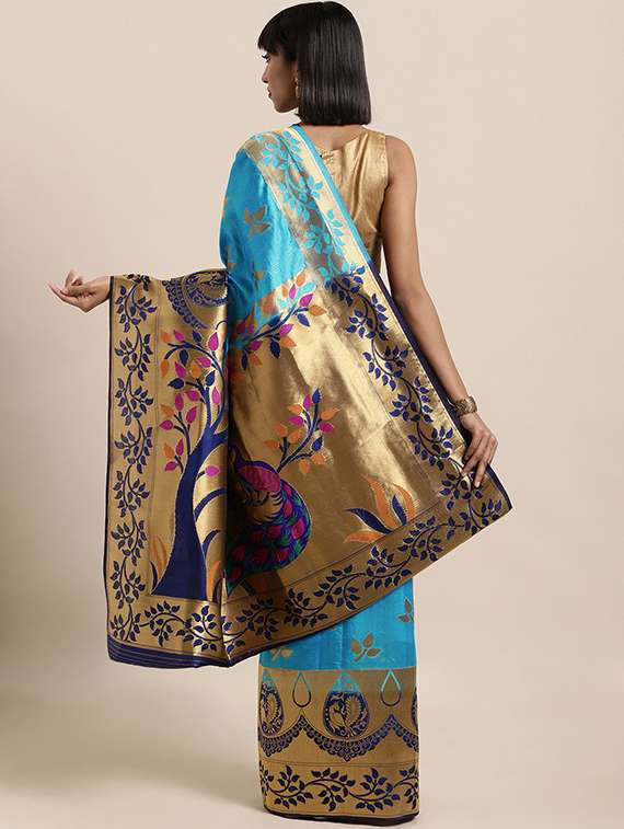 women's self design turquoise colored saree with blouse - 16870141 -  Standard Image - 1
