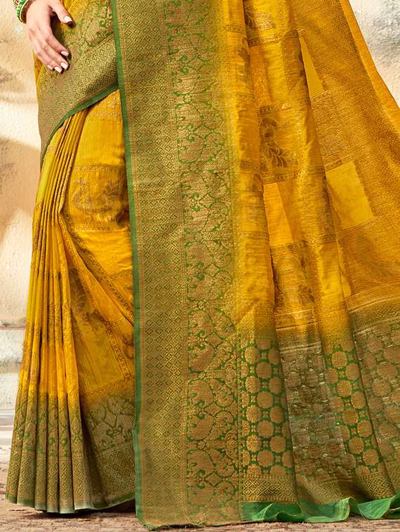 Women's Self Design Mustard Colored Saree With Blouse