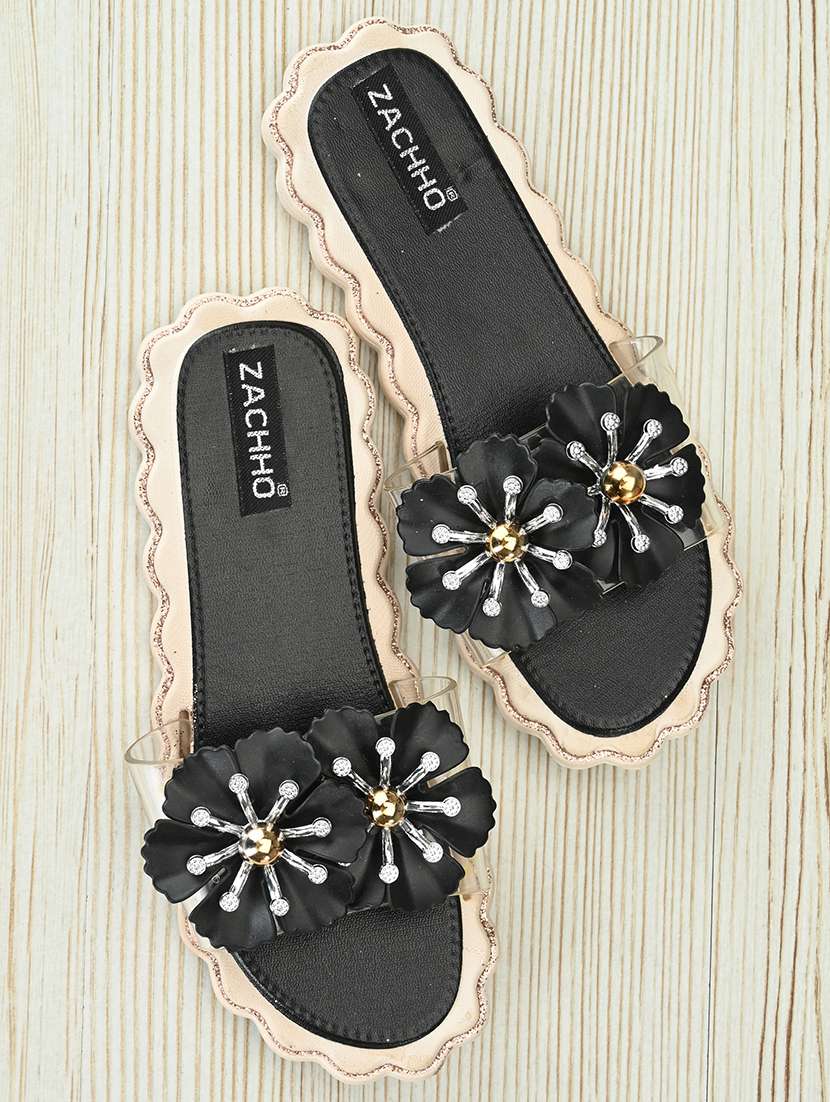 black slip on sandals