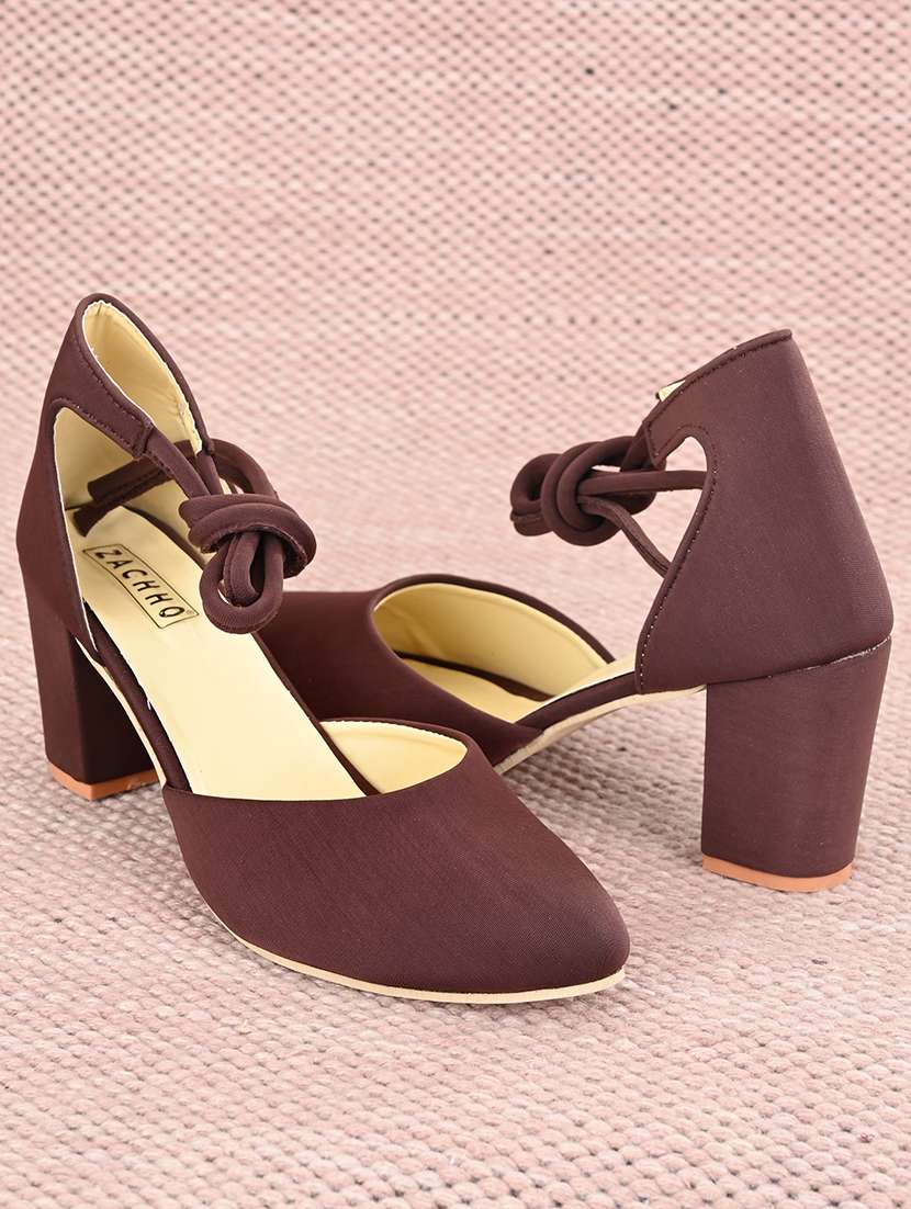 brown fabric slip on pumps